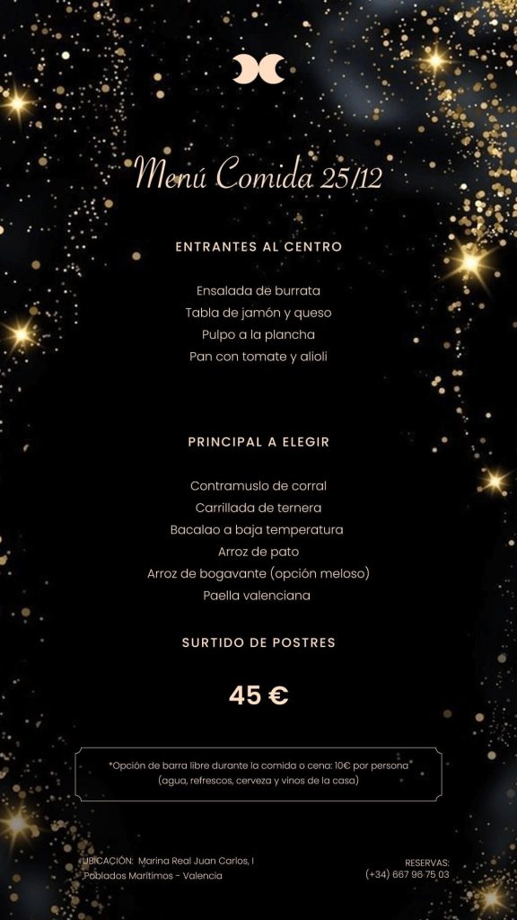 Menú Navidad 2025 Arrocería Dos Lunas Puerto Valencia