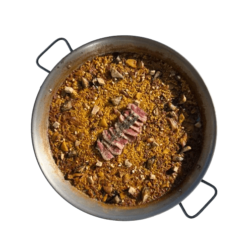 Arroz o fideuá de pato, boletus y foie